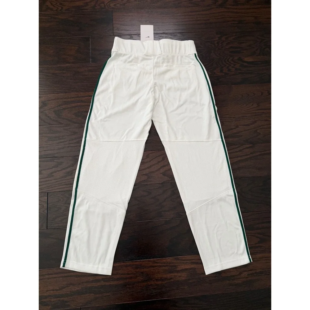Nike Boys Large White Baseball Pants Green Stripe Team Engineered BQ6426-111 NWT